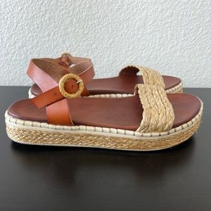 Torrid Cognac Leather and Straw Platform Sandal - Size 9